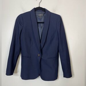 J.Crew Blazer Women's 2 Navy Blue Shawl Lapel Single Button Wool Blend Stretch